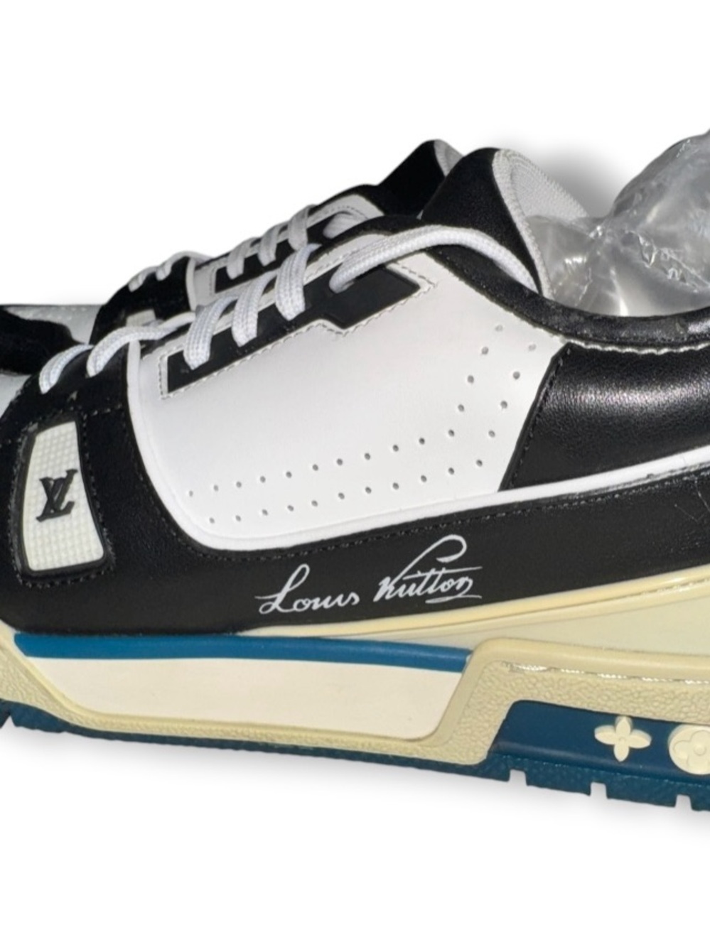 Louis Vuitton Style Trainer Sneakers Black White Blue Men’s Size 10